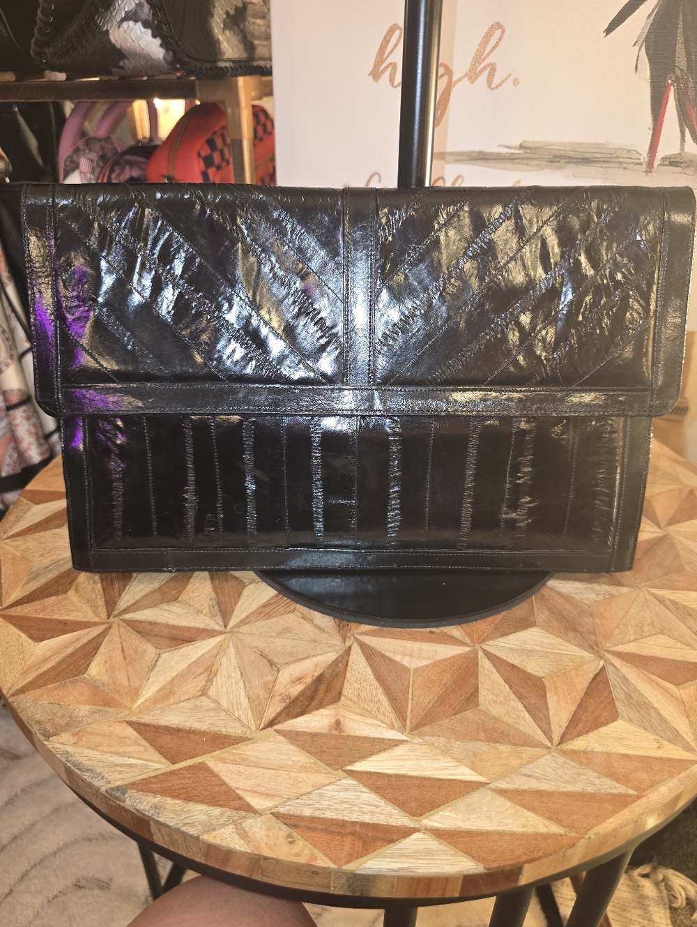 Victory Black Quilted Chain-Handle Shoulder Bag/Clutch 100% Eel Skin - Picture 14 of 14